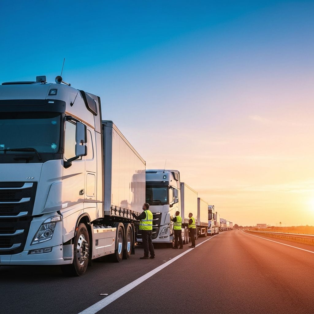 Professional trucking fleet on highway